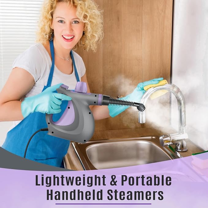 Phueut Pressurized Handheld Multi-Surface Natural Steam Cleaner with 12 pcs Accessories, Multi-Purpose Steamer for Home Use, Steamer for Cleaning Floor, Upholstery, Grout and Car (Purple)
