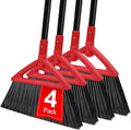 Heavy Duty Angle Broom 4 Pack - Red Broom for Outdoor & Indoor, Garage, Driveway, Sidewalk, Kitchen & More, Long Handle