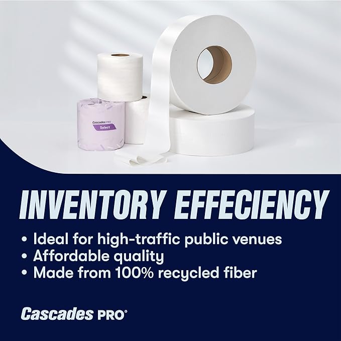 Cascades PRO Select Soft/Strong Bathroom Tissue, 2-Ply Toilet Paper Rolls for Restrooms – Universal Fit - Individually Wrapped, Recycled Fibers – 500 Sheets/Roll - 96 Rolls/Box – B040- White