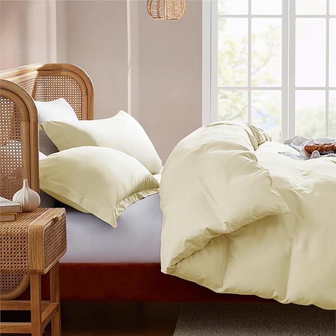 Nestl Vanilla Yellow Duvet Cover Full Size - Soft Double Brushed Full Size Duvet Cover Set, 3 Piece, with Button Closure, 1 Duvet Cover 80x90 inches and 2 Pillow Shams