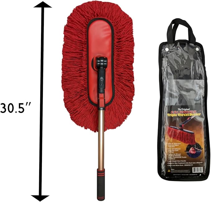 96629 California Car Duster Triple Threat Duster with Extension Handle , Red