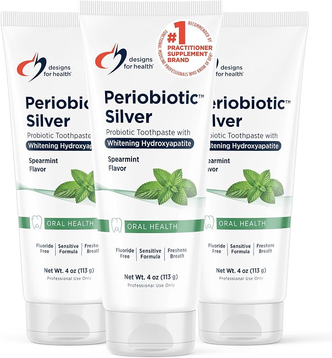 Designs for Health PerioBiotic Silver Hydroxyapatite Toothpaste - Fluoride Free Toothpaste with Oral Probiotics with Whitening Hydroxyapatite - Supports Gum Health & Remineralization (3 Pack, 4oz)