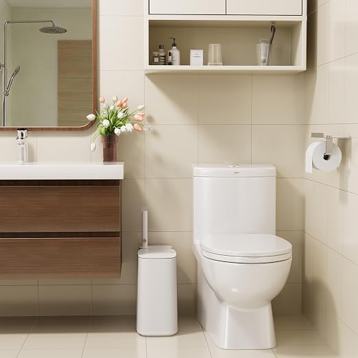 White Plastic Mini Trash Can, Toilet Cleaner Stick, Toilet Brush Holder, 36 Refills, 2-Gallon Trash Can with Pop-Out Lid, Suitable for Bathrooms and Small Toilets.