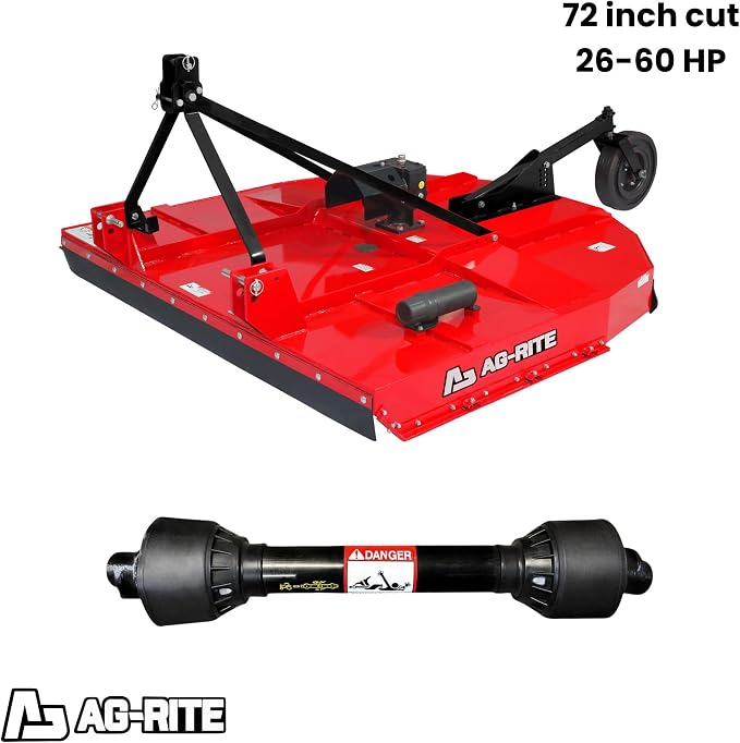 72 Inch Brush Hog Tractor Rotary Cutter with PTO, Fits 22-50 HP | Cat 1 & 2, Heavy Duty 3 Point PTO Rotary Mower, 6 Gauge Steel Deck, Slip Clutch Driveline, Cuts 2 Inch Brush
