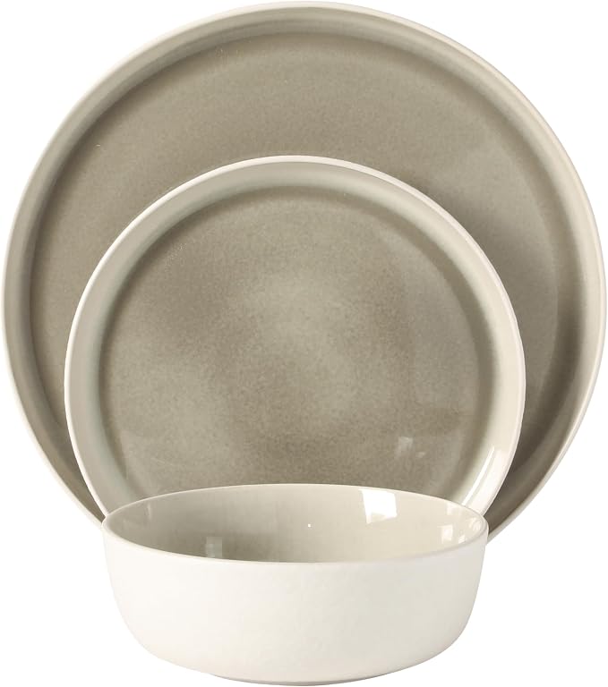 Gibson Elite Tahoe Sunset 12-Piece Reactive Stoneware Dinnerware Set – Matte Exterior & Shiny Interior Plates and Bowls, Durable Everyday Dish Set, Microwave & Dishwasher Safe - Grey