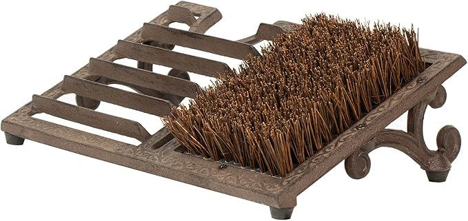 MyGift Heavy Duty Rustic Cast Iron Boot Scrubber for Outdoor Porch, All Weather Outdoor Shoe Scraper Brush and Boot Puller with Angled Design
