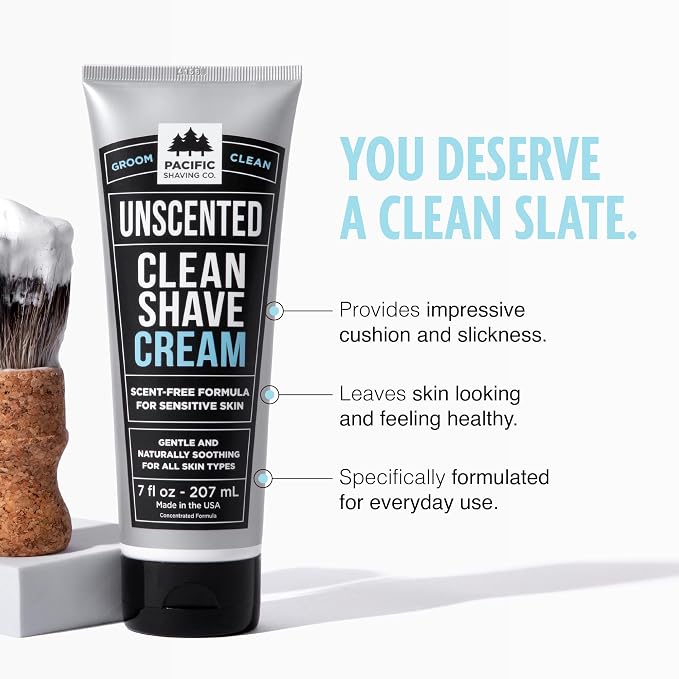 Pacific Shaving Company Clean Shaving Cream - Shea Butter + Vitamin E Shave Cream for Hydrated Sensitive Skin - Clean Formula for a Smooth, Anti-Redness + Irritation-Free Shave Cream (7 Oz)