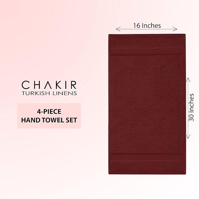 Chakir Turkish Linens 4 Piece Hand Towels, 100% Cotton Turkish Towels for Bathroom, Luxury Soft Absorbent Hand Towel Set, 16 x 30 Inches, Cranberry