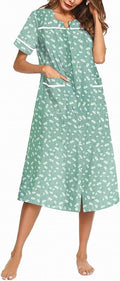 Ekouaer Womens Snap Front Dusters Cotton Housecoat Short Sleeve Nightgown House Dress With Pockets