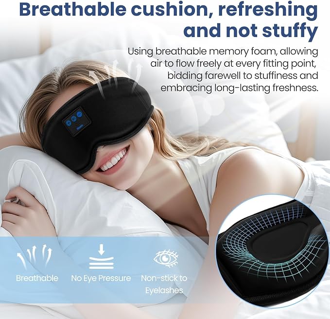 Sleep Headphones, HILDCROA Sleep Mask with Bluetooth Headphones, Sleeping Earphones for Side Sleeper, Bluetooth Eye Mask for Sleeping, Meditation & Travel