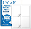 3.5" X 5" Matte White Printable Shipping Labels (500 Sheets, 2000 Stickers) Mailing and Address Labels, Product Packaging Stickers for Laser & Inkjet Printers - Spartan Industrial Template R016