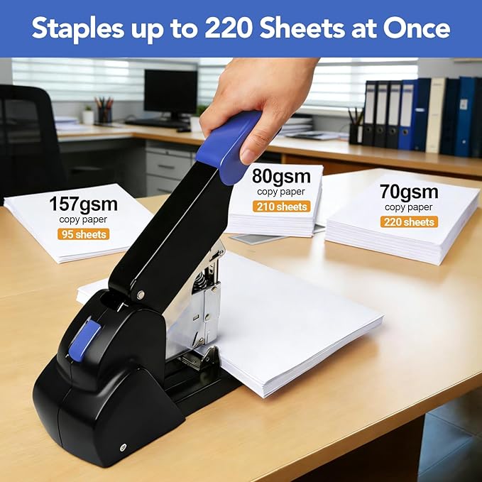 AFMAT Heavy Duty Stapler, 220 Sheets Capacity Stapler for Classroom, 60% Reduced Effort, Jam Free, Adjustable Paper Depth, Metal Desk Office Staplers w/ 50,000+ Uses, Includes 7000Pcs Staples, ES15
