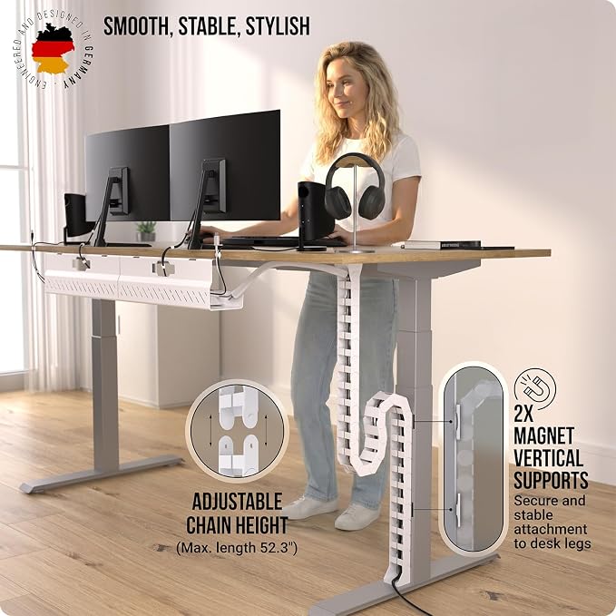 Ultimate Setup Under Desk Cable Management Vertebrae - Perfect for Sit Stand Desk - White, 133 cm
