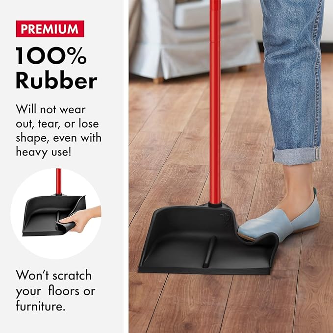 Dustpan with Handle by Ravmag- Solid Natural Rubber Construction- 2 Piece 29 Inch Handle Dust Pan- Stand Up Design- Accommodates Any Broom/Hand Brush- Best Dustpans for Home/Lobby/Shop
