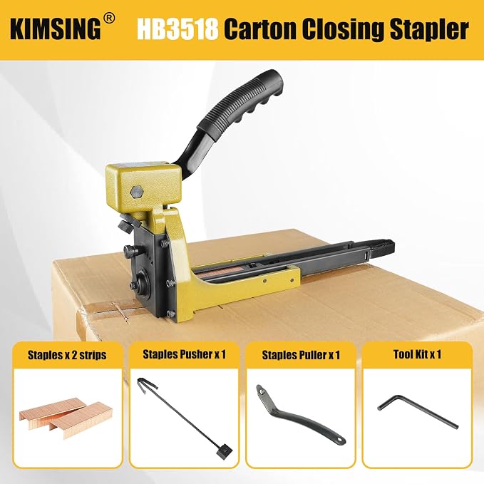 HB3518 Manual Carton Closing Stapler 16 Gauge 1-3/8" Crown | 3/4" Length Carton Staples, Carton Stapler, Corrugated Carton Staple Gun for Closing Cartons Folding Boxes
