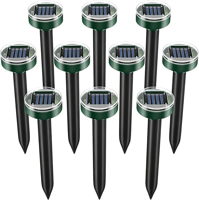 Mole Repellent Solar Powered 10 Pack Square Design – Outdoor Waterproof Pest Deterrent for Yard & Garden, Repels Mole, Gopher, Vole, Snake & Groundhog, Pet Friendly Sonic Burrowing Control