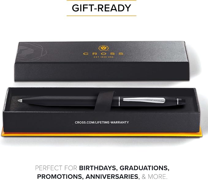 Cross Click Classic Black Ballpoint Pen - High-End Writing Tool for Versatile Use - Smooth Writing & Journaling - Elegant Accessory - Long-Lasting - Black Ink - Includes Gift Box | Black Lacquer, Retractable, Includes Medium Refill #8783-2, Gift Box, A...