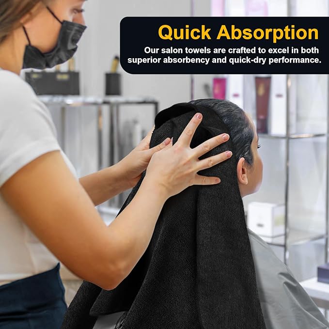 UNIMADE Salon Towels 48 Pack, Microfiber Barber Towel Bulk,(16x29 inches) Fast Drying Hair Towels Super Soft Black Hnad Towels for Gym, Salon, Bath, Spa Use and Home Hair Care(Not Bleach Proof) | (16x29 inches) Hair-Drying Cloth Super Soft Black Hand C...