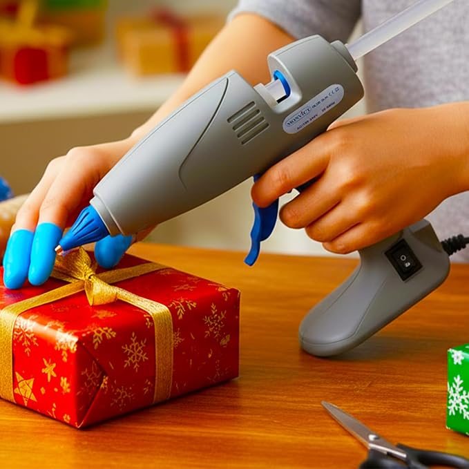 MONVICT Hot Melt Glue Gun with 7 Copper Nozzles, Heavy Duty | 3 Silicone Finger Covers, 12 Glue Sticks Dual Temperature Switching, Corded Detachable Cord Use for Art DIY Craft repair
