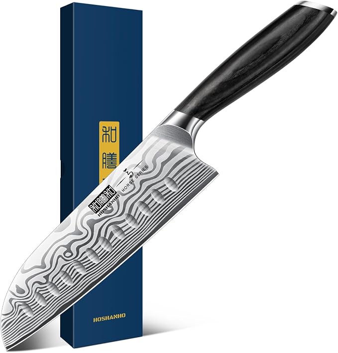 HOSHANHO 7" Santoku Knife, Japanese High Carbon Powder Steel Kitchen Knife | Ultra Sharp Chefs Knife for Meat/Vegetables, Kitchen Santoku Knives with Ergonomic Pakkawood Handle, Ideal for Slicing