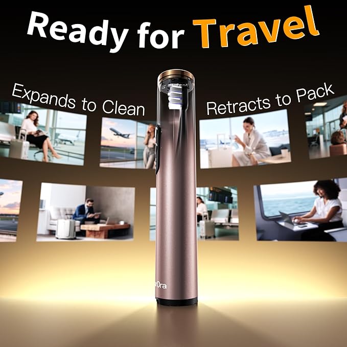 M23 Travel Electric Toothbrush for Adults, Retractable Portable Sonic Toothbrush, Aluminum Body, 30-Day Battery, Universal USB-C Charging, IPX7 Waterproof, Compact Travel Size Toothbrush