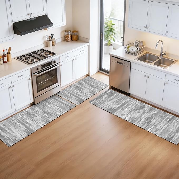 XLHOMO Kitchen Rugs Sets of 3, Non Slip Washable Kitchen Mats for Floor, Cushioned Anti-Fatigue Comfort Kitchen Mat, Rubber Backing Abstract Kitchen Floor Mat for Laundry, Desk, Sink, Office