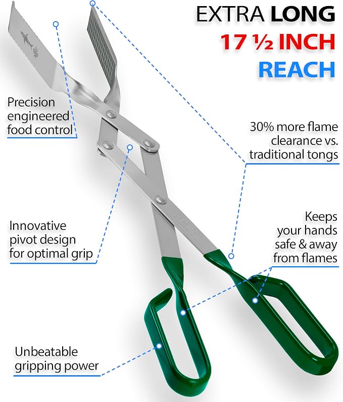 Grill Tongs for Steaks - 2-Pack 17" & 13" Professional Kitchen and Outdoor Grilling Utensil Set (Green)