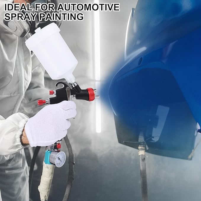 R500 Lvlp Air Spray Gun Kit, 4 Nozzles, 600Ml Cup | Nickel-Plated Body, Adjustable Spray Pattern, 1.5-3 Bar, Pressure Gauge, For Auto, Furniture And Home Painting