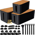 YUANYE Cable Management Box Cable Management Kit for Power Strip to Hide Wires,Cord Organizer Boxes,Safe ABS Material Wire Organizer of Cable Clips Sleeve for Home & Office,3Pack-128PCS /Black