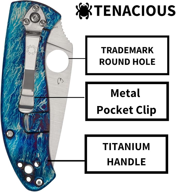 Spyderco Tenacious R.I.L. Disarray Folding Pocket Knife, PlainEdge | 7.74" Overall Length, 3.3" D2 Steel Blade, Titanium Handle, R.I.L Lock, Full-Flat Grind