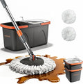 YASHE Foldable Spin Mop and Bucket System, Dual-Bucket Cleaning & Stainless Steel Wringing, Collapsible Storage with Detergent Bottle, 2 Reusable Microfiber Mop Heads for Floor Cleaning