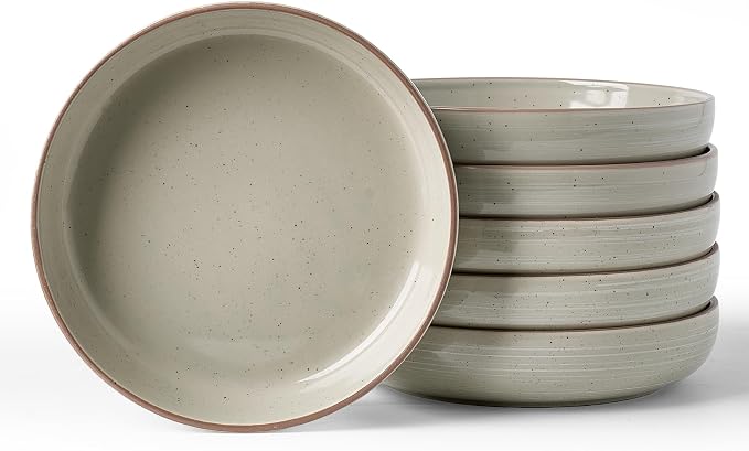 famiware Milkyway 33 oz Bowl Set, Pasta Bowls Set of 6, Salad Bowls, Double Reactive Glaze, Sturdy & Stackable, Ideal for Housewarming, Festivals, Matcha Green with Speckles