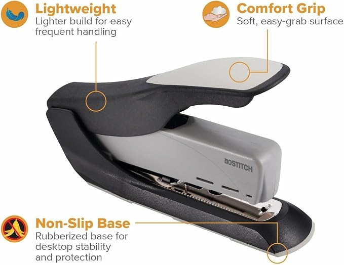 Bostitch Office 60 Sheet Heavy Duty Stapler - Two Fingers, No Effort, Spring Powered Stapler - Gray (1200)