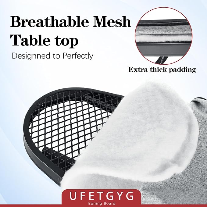 UFETGYG Ironing Board, Metal Panel Iron Board |43" X 13" W/with Iron Rest | Full Metal Construction| Height Adjustable | Heat & Scorch Resistant Fabric | Anti-Skid Feet | Heavy Duty| Easy to Fold