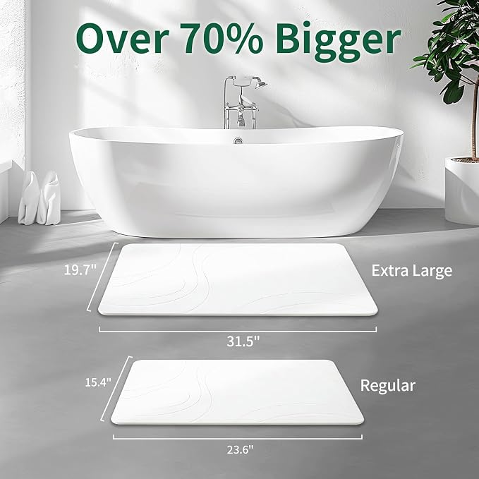 XMarrat Large Stone Bath Mat, 31.5'' x 19.7'' Super Absorbent Diatomaceous Earth Bath Mat Large, Quick Drying Non-Slip Diatomite Stone Bath Mats for Bathroom, Easy to Clean