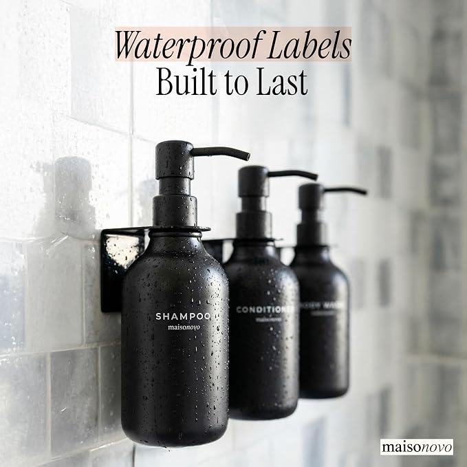 Shampoo and Conditioner Dispenser Wall Mounted Set of 3 Black - No Drill Shower Soap Dispenser for Bathroom Refillable - Spa Hotel Style Accessories by MaisoNovo | 500 ml Shower Gel Dispenser Set of 3. Refillable Shampoo and Conditioner Bottles. Drill ...