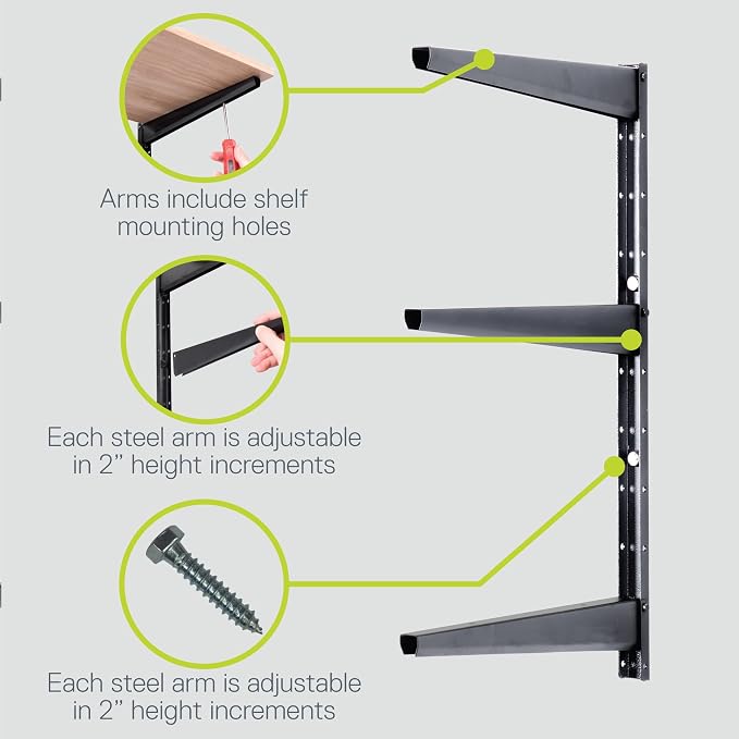 Minimalistic Black Shelf Brackets by Delta Cycle, Set of 6 Fully Adjustable 12-inch Heavy Duty Shelf Brackets, Holds Up to 480 lbs, Modern Shelf Bracket for Wood Shelves