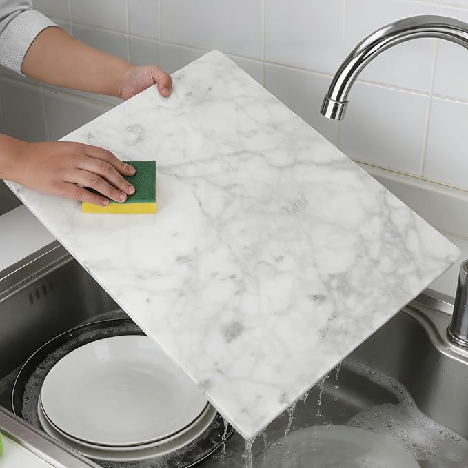 Marble Cutting Board for Kitchen 20×16 Inch Italian Carrara White | Natural stone, 0.59" thick, non-slip feet, stay cool for dough/butter, ideal for pastry, cheese, charcuterie, pizza, bread