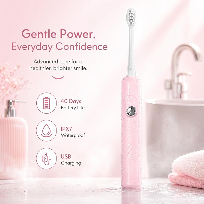LBO Red Light Electric Toothbrush with + 1 RedLight Brush Head, Pap & Enamel Repair Whitening Toothpaste, USB Rechargeable Sonic Toothbrush with Replacement Brush Head