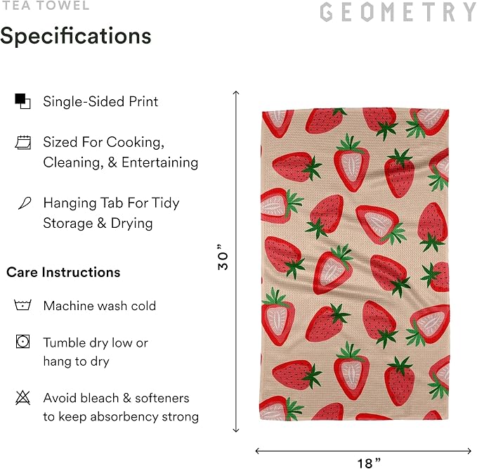 GEOMETRY Spring Kitchen Towels - Quick Dry Microfiber Cloth Spring & Summer Dish Towels for Kitchen Drying - Premium Quick Dry Towel - Strawberry Shortcake, 18" x 30" - 1-Pack