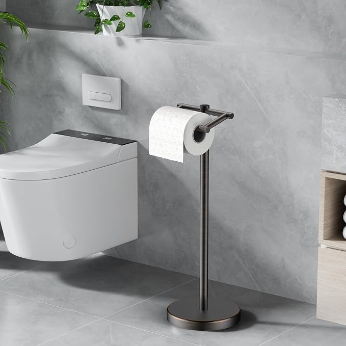 FORIOUS Toilet Paper Holder Wall Mount, Stainless Steel Rustproof Double Post Pivoting Tissue Roll Holder for Bathroom, Commercial Toilet Paper Dispenser Toilet Paper Stand, Oil Rubbed Bronze