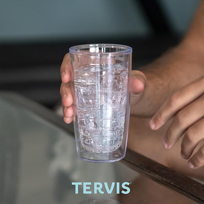 Tervis Clear & Colorful Tabletop Made in USA Double Walled Insulated Tumbler Travel Cup Keeps Drinks Cold & Hot, 16oz - 4pk, Clear | Made in USA, Double-wall Insulated, Shatterproof, BPA-Free, Dishwasher Safe, Fits Most Cupholders, Great to Gift, Set of 4