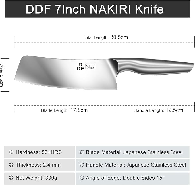Nakiri Kitchen Knife, Chef's Knife In Japanese Stainless Steel Professional Cooking Knives, Non-slip Ultra Sharp Knife with Ergonomic Handle | Professional Chef Knife with Ergonomic Hollow Handle, Japanese Kitchen Knife, Silver