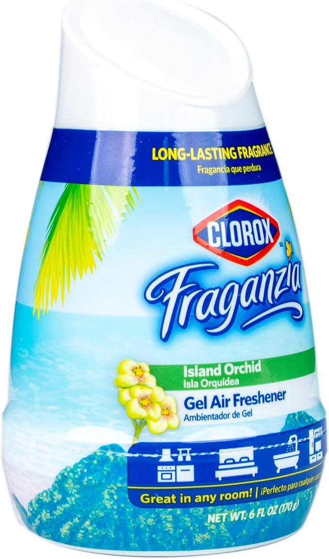 Clorox Fraganzia Gel Air Freshener Cone, Island Orchid Scent - No-Plug, Battery-Free Air Freshener for Small Rooms, Closets, Kitchens, Bathrooms, Offices and More, 6 Ounce
