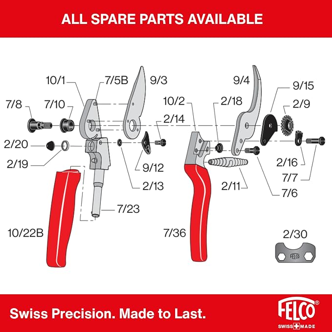 Felco F10 Pruning Shears – 8.3" Swiss-Made Left-Handed Garden Clippers with 25mm Cutting Capacity | Hand Pruners for Gardening | Garden Tool Cutter with Precision Bypass Blade, Aluminum Handles