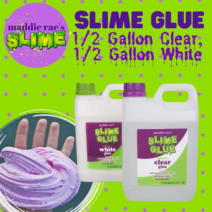 Maddie Rae's Slime Glue (1/2 Gallon Clear & 1/2 Gallon White) Value 2 Pack - Crystal Clear Non Toxic Glue for Slime Making, DIY Kids Arts & Crafts, School Classroom Supplies, Summer Camp Activities