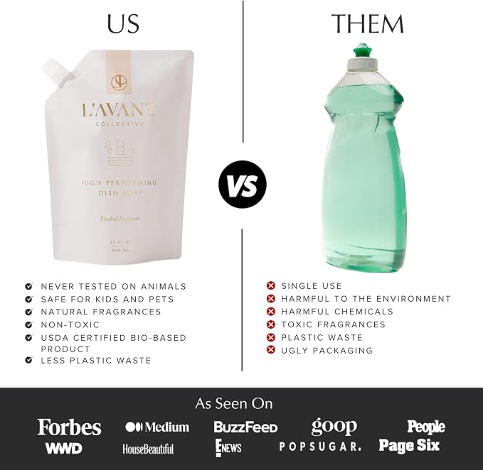 L'AVANT Collective Natural Luxury Dish Soap Refill | Plant-Based, Non-Toxic & Grease-Cutting, Refill for Glass Bottle, 32 Fl Oz | Blushed Bergamot