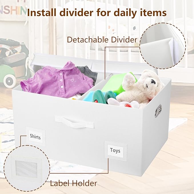 Graciadeco 75 Quarts Extra Large Decorative Storage Bins with Lids, 3 Packs White Collapsible Storage Bins with Lids, Stackable Storage Bins Decorative Box Storage With Lid Extra Large