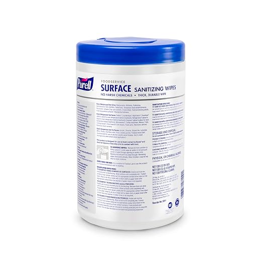 PURELL Foodservice Surface Sanitizing Wipes, Fragrance Free, 110 Count Canister, 7"x 10" Wipes (Pack of 6) - 9341-06