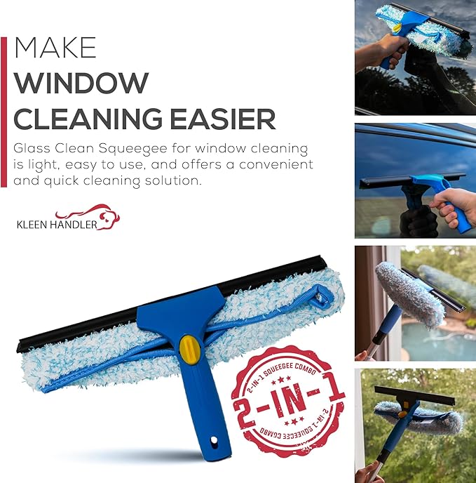 Kleen Handler Professional 2-in-1 Squeegee for Window Cleaning Tool Combo - 14" Squeegee & Microfiber Scrubber Sleeve, Window Glass Cleaning Kit for Commercial & Residential Use